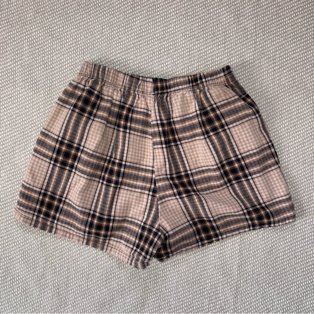 Originality Brown Cream Black Plaid Highwaisted Shorts Sz Xs